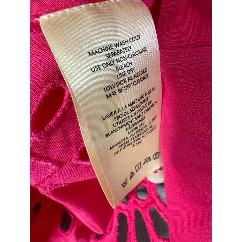 Anthropologie Shirt Dress Womens Medium Pink Button Up Eyelet Puff Sleeve Boho
